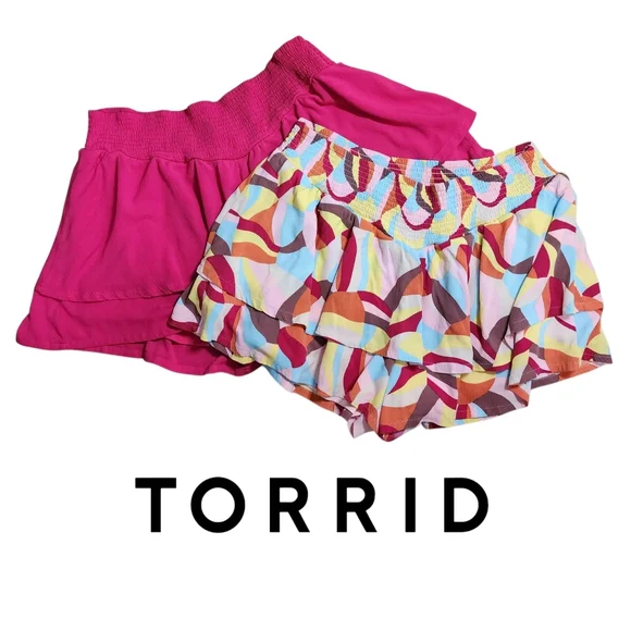 TORRID 2 Pull-On Washable Gauze Smocked Ruffle Shorts Size 3X Summer - Picture 1 of 10